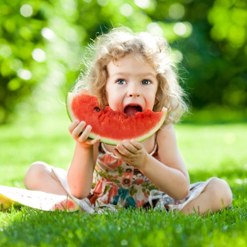 Child having picnic in park