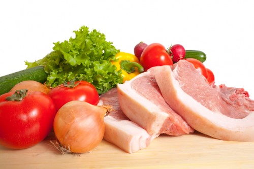 Raw beef and vegetables