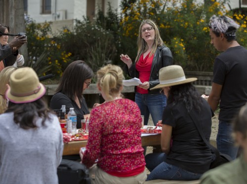 Speaking during a delicious strawberry-filled lunch